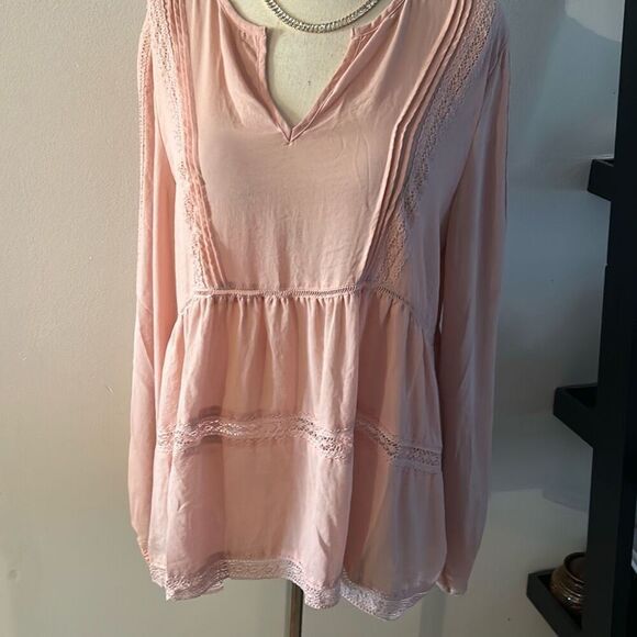 Gap Embroidered-trim peasant blouse pink dust color size small long sleeve count - Picture 1 of 5